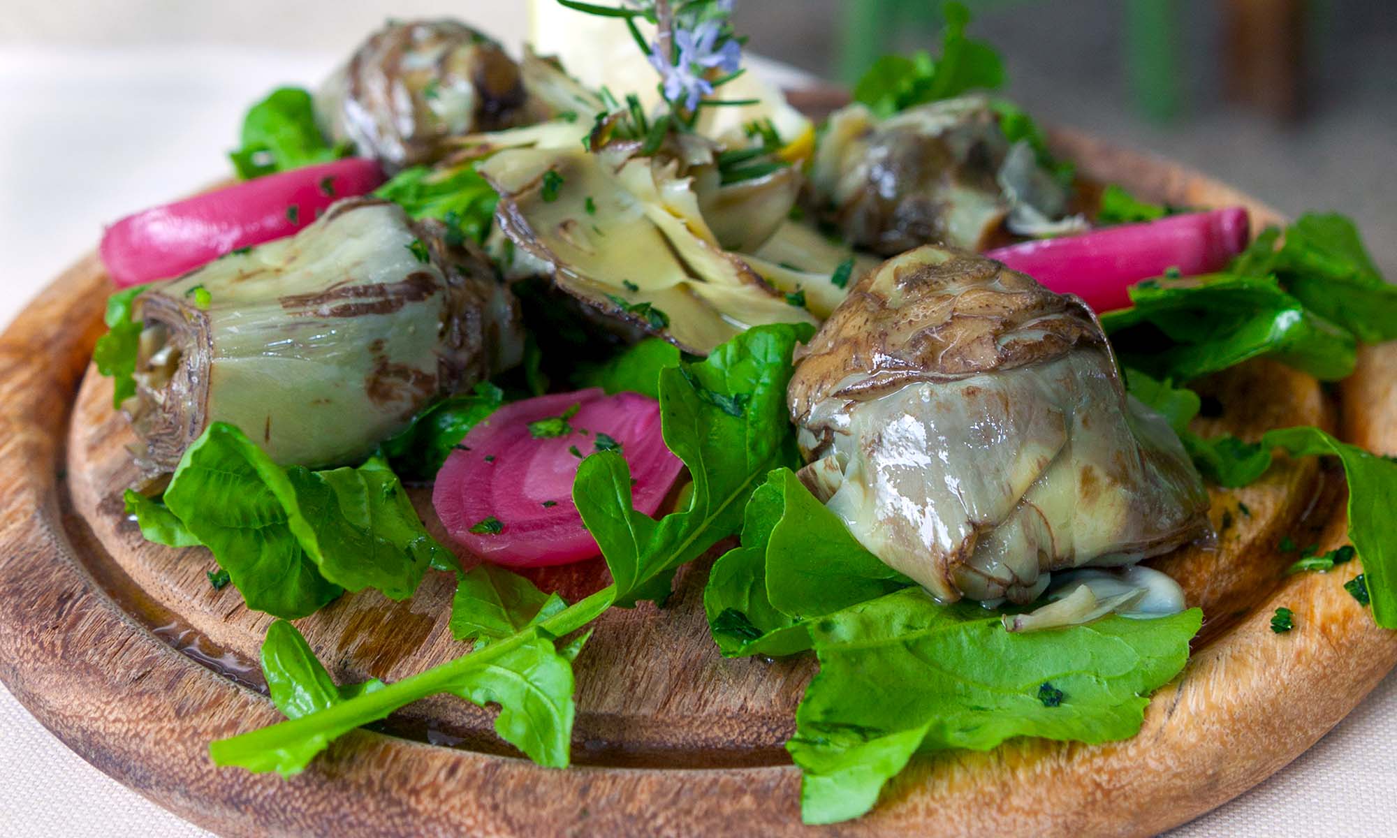 marinated artichokes with pickled onions