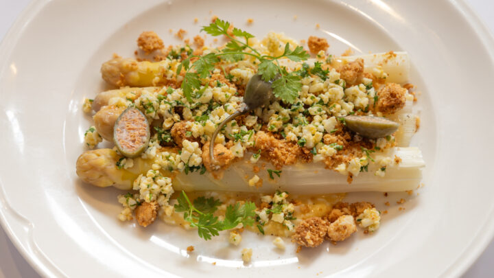 Le Sully's Warm asparagus, mimosa egg vinaigrette, parmesan crumble