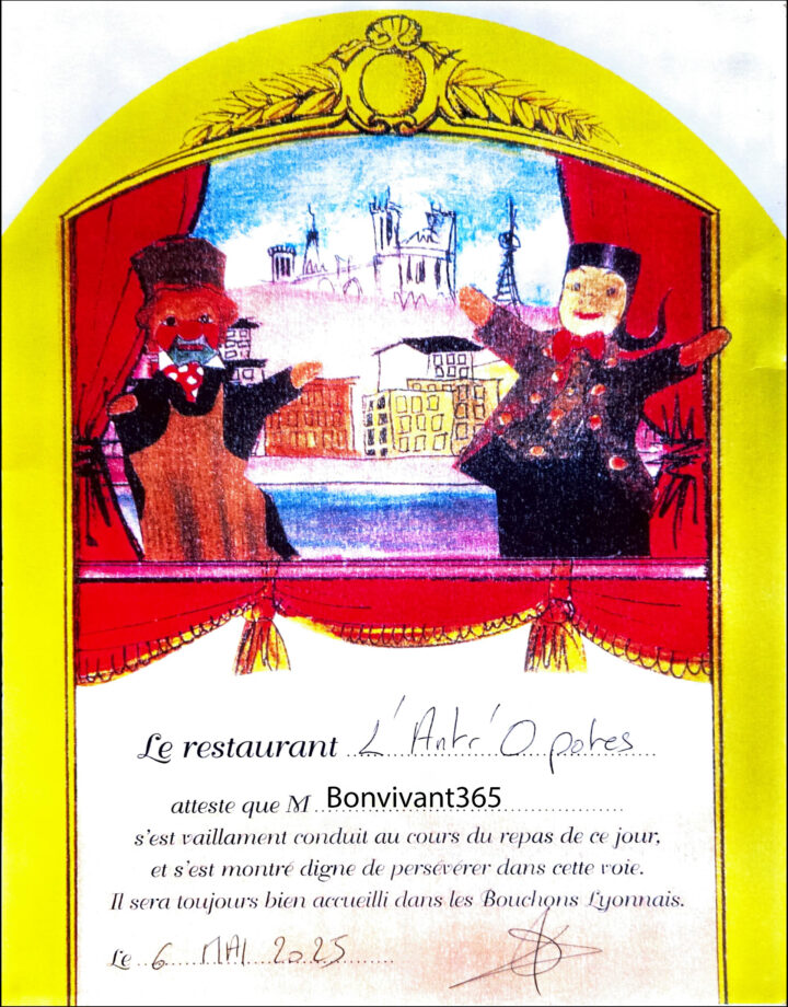 Bouchon Certificate of Appreciation