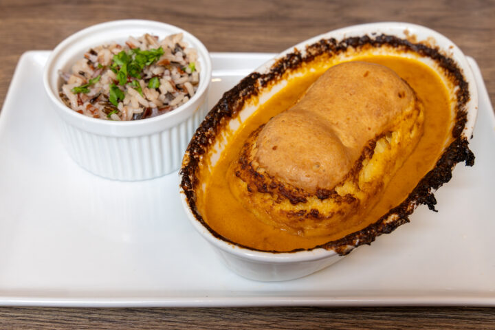 Le Bouchon des Artistes' "Puffed pike quenelle with Nantua sauce, white and wild rice"