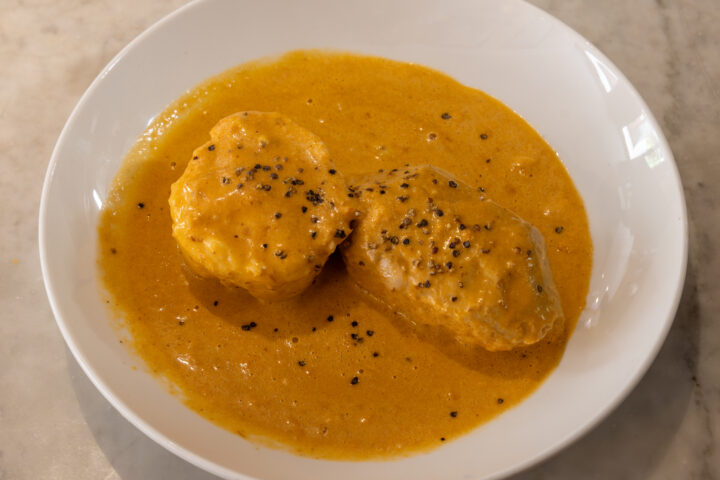 Les Culottes Longues' "Pike Quenelle and Fish Cake, Lobster Sauce"