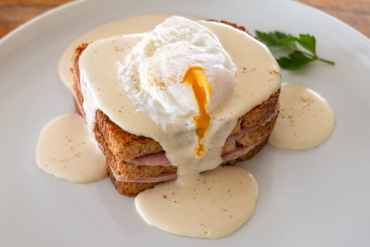 Bonvivants365.com's Croque Madame with poached egg and béchamel sauce